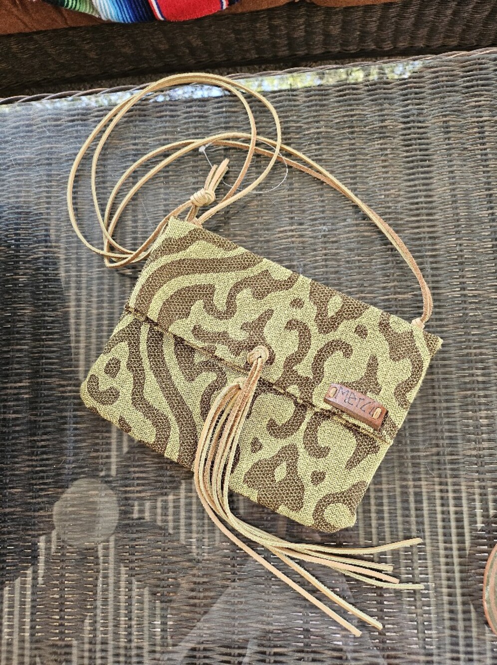 Studio Handmade Austin Artist Merci Olive Green Brown Crossbody Boho Bag Tassels